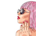 beautiful woman wearing pink wig and sunglasses Royalty Free Stock Photo