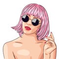 beautiful woman wearing pink wig and sunglasses Royalty Free Stock Photo