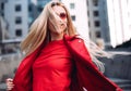 Beautiful woman wearing sunglasses Hair fluttering in the wind Royalty Free Stock Photo