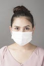 Close up woman face is wearing surgical mask Royalty Free Stock Photo
