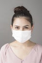 Close up woman face is wearing surgical mask Royalty Free Stock Photo