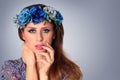 Beautiful woman wearing wreath. Royalty Free Stock Photo