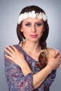 Beautiful woman wearing wreath. Royalty Free Stock Photo