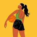 Beautiful woman who go in for sports, play basketball.