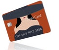 A beautiful woman in a wide brim hat is seen on a generic credit card in an illustration about fashion shopping