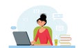 Beautiful woman working from home, student or freelancer.Home office concept.