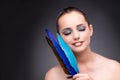 The beautiful woman with writing feather quill Royalty Free Stock Photo