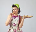 Beautiful woman with yummy biscuits. Royalty Free Stock Photo