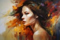 beautiful women artwork .Fragment Oil portrait painting in multicolored tones.Conceptual closeup of an oil painting and palette