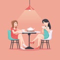 Beautiful women in a cafe illustration in pastel colors. Girlfriends. Friendship concept art. Friendship Day poster. Female friend