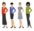 Beautiful women in different outfits, flat icons on white background Royalty Free Stock Photo