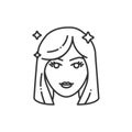 Beautiful women face with fashionable hairstyle black line icon. Avatar girl. Pictogram for web page, mobile app, promo