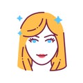 Beautiful women face with fashionable hairstyle color line icon. Avatar blond girl. Pictogram for web page, mobile app, promo