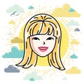 Beautiful women face, human head. Vector character, attractive blonde lady face features