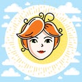 Beautiful women face, human head. Vector redhead character, attractive lady face features.