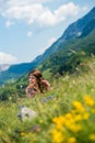 Beautiful women laughing and lying on the grass Royalty Free Stock Photo