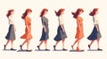 beautiful women in a row, dress artstyle, ai generated image