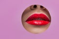 Beautiful women`s lips with bright red lipstick Royalty Free Stock Photo