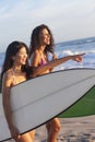 Beautiful Women Surfers & Surfboards At Beach Royalty Free Stock Photo