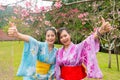 Women wearing traditional kimono clothing Royalty Free Stock Photo