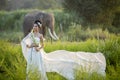 Beautiful women wearing white elephant villag Royalty Free Stock Photo