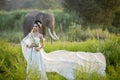Beautiful women wearing white elephant village,Surin,Thailand Royalty Free Stock Photo