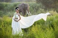 Beautiful women wearing white elephant village Royalty Free Stock Photo