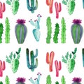 Beautiful wonderful graphic artistic mexican tropical green floral summer pattern of a colorful cacti with flowers vertical patter Royalty Free Stock Photo