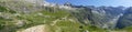 Panoramic of the French Alps : lake in foregound of the mountain