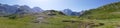 Panoramic of the French Alps : plain in foregound of the mountain ranges