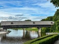 Beautiful wood covered bridge in Frankenmuth, Michigan Royalty Free Stock Photo