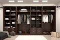 Beautiful wood horizontal wardrobe and walk in closet.