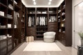 Beautiful wood horizontal wardrobe and walk in closet. Royalty Free Stock Photo