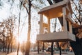 beautiful wooden birdhouse on the tree. autumn Royalty Free Stock Photo