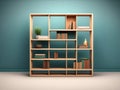 a beautiful wooden bookshelf with gradient background