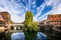 Nuremberg, Hangman`s Bridge over the Pegnitz River. Franconia, Germany