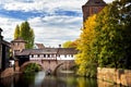 Nuremberg, Hangman`s Bridge over the Pegnitz River. Franconia, Germany Royalty Free Stock Photo