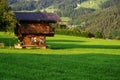 Beautiful wooden cabin near Heiligenblut am Grossglockner village in Austria. Royalty Free Stock Photo