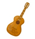 Beautiful wooden guitar with a decorative ornament, pattern.