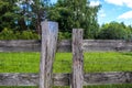 Beautiful wooden horse fence at an agricultural field Royalty Free Stock Photo