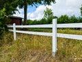 Beautiful wooden horse fence at an agricultural field on a summer day Royalty Free Stock Photo