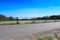 Beautiful wooden horse fence at an agricultural field