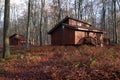 Beautiful Wooden house in black wood forest Royalty Free Stock Photo