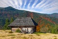 Beautiful wooden house during fall peak season