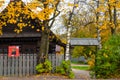 Beautiful wooden house in the Russian style. The house where lived the nurse of A. S. Pushkin. Leningrad oblast. Royalty Free Stock Photo