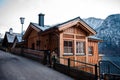 Beautiful wooden houses lo?ated near Hallstatt lake