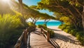 beautiful wooden path beach Mauritius relax Royalty Free Stock Photo