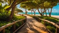 beautiful wooden path beach Mauritius relax luxury
