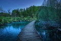 Beautiful wooden path in green forest in Plitvice Lakes, Croatia Royalty Free Stock Photo