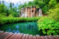 Beautiful wooden path in Plitvice Lake, Croatia Royalty Free Stock Photo